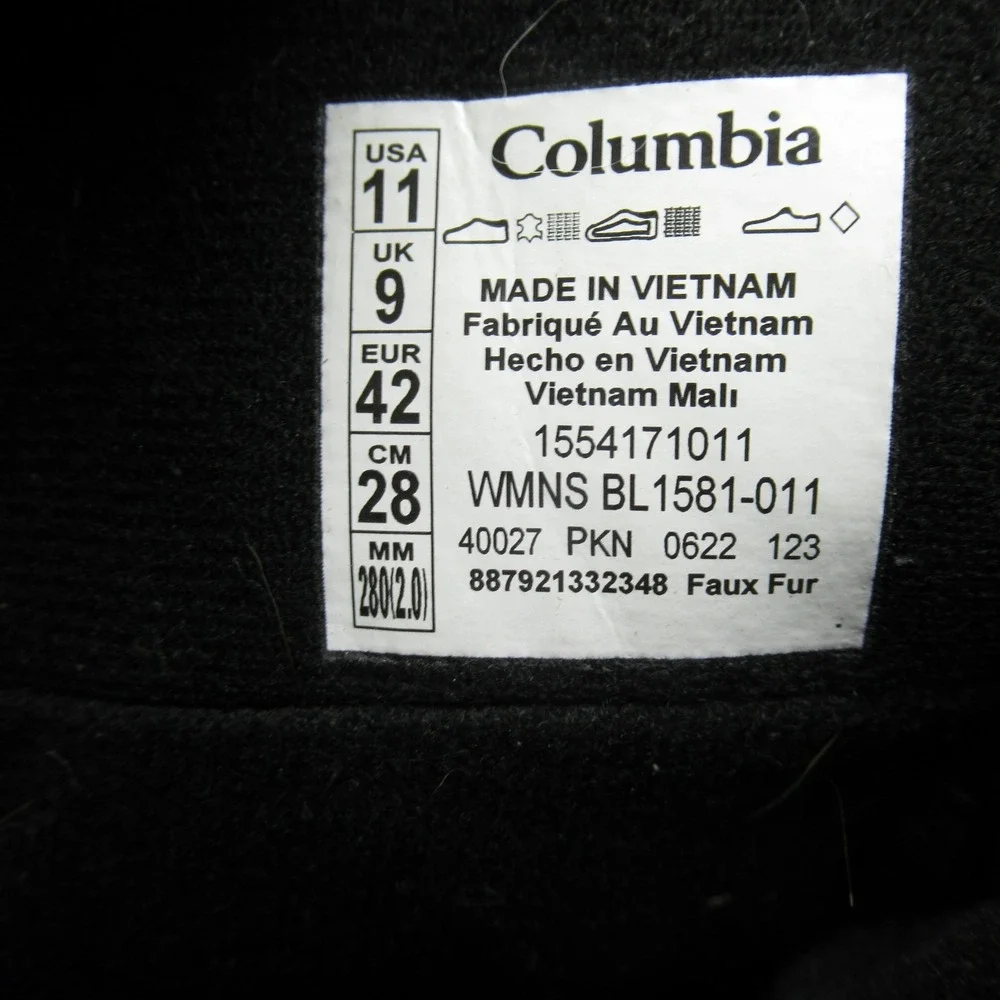 Columbia Winter Boots Women 11 Black Suede Waterproof Insulated Faux Fur Trim